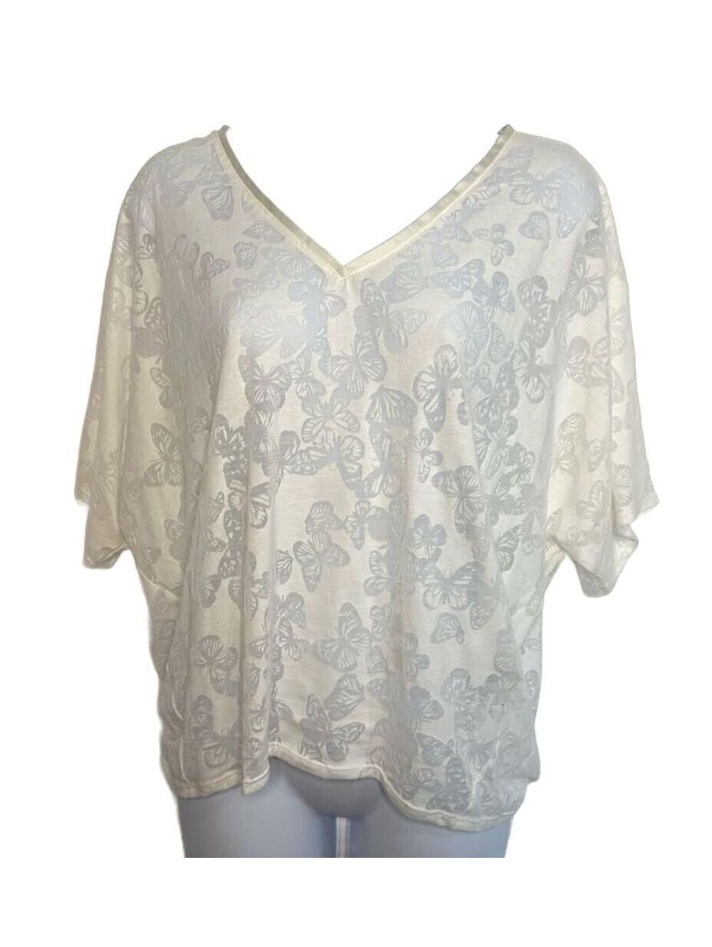 White House Black Market Women's Dolman Sleeve Butterfly Blouse, White/Cream SM